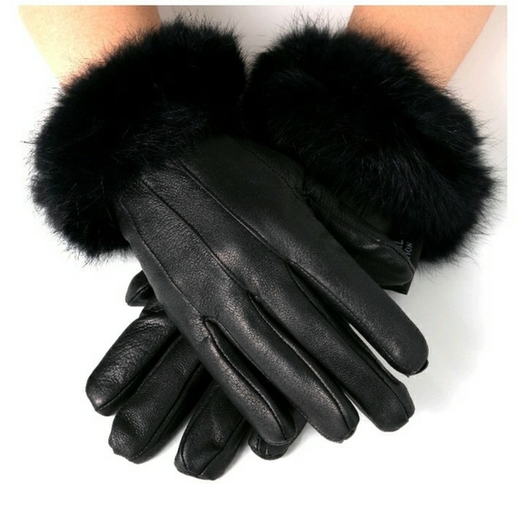 Dressy Genuine leather gloves  with fur - Picture 1 of 3